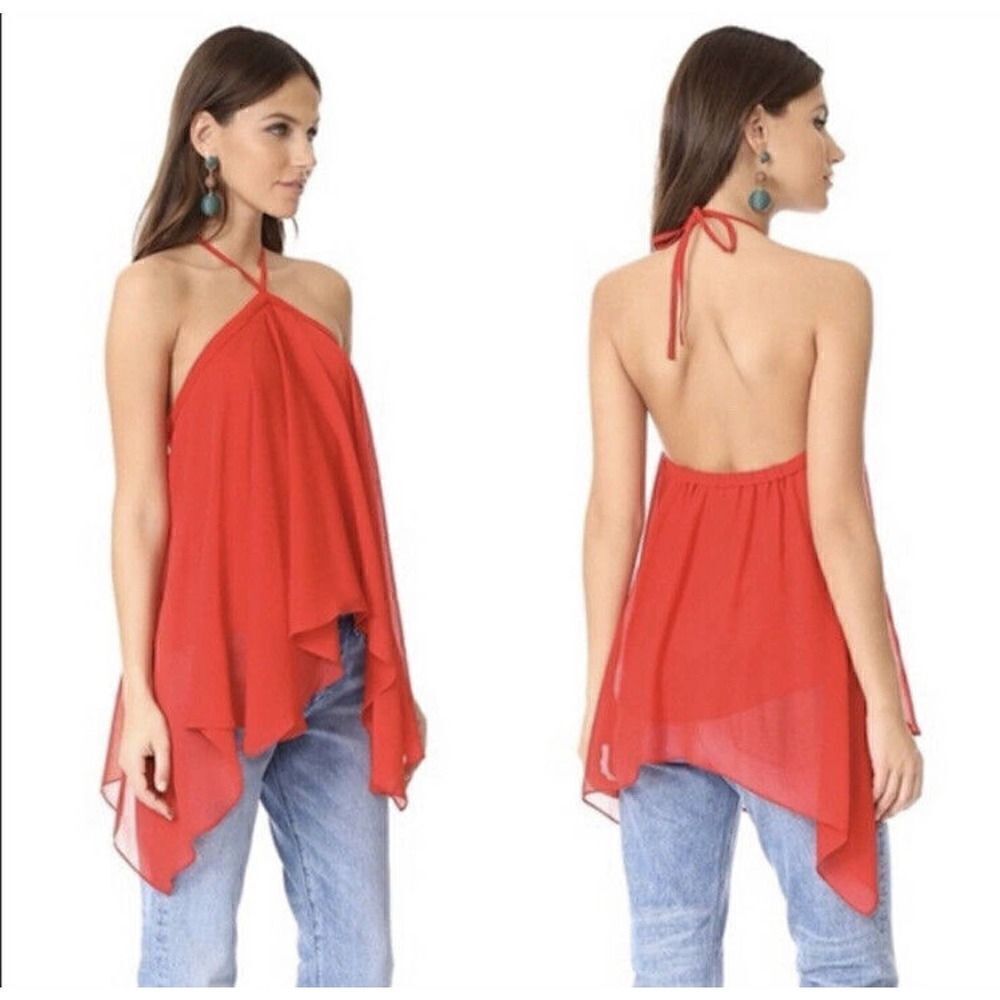Alice + Olivia Tish Tie-Neck Handkerchief Red Top Color Poppy Women’s Size ~ XS
